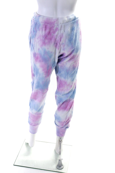 Electric & Rose Womens Mid Rise Drawstring Waffle Knit Pants Blue Pink Medium