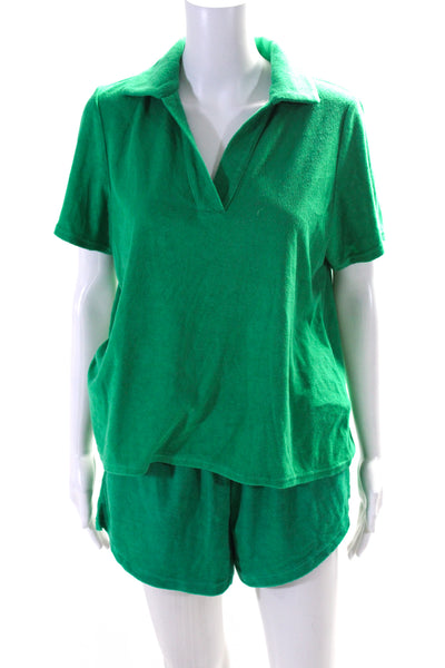 Seafolly Womens Short Sleeve V Neck Terry Top Shorts Set Green Size Small Medium