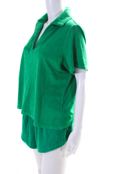 Seafolly Womens Short Sleeve V Neck Terry Top Shorts Set Green Size Small Medium