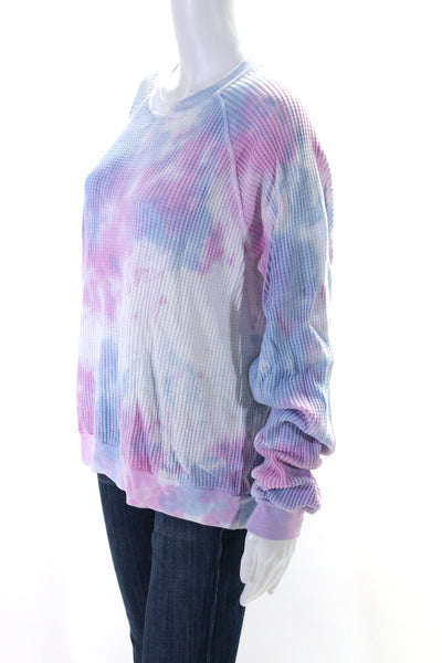 Electric & Rose Womens Waffle Knit Crew Neck Tie Dyed Sweater White Blue Medium