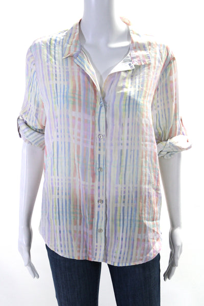 Bella Dahl Womens Button Front 3/4 Sleeve Striped Shirt Multicolored Size Large