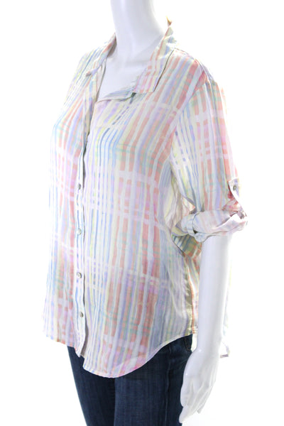 Bella Dahl Womens Button Front 3/4 Sleeve Striped Shirt Multicolored Size Large