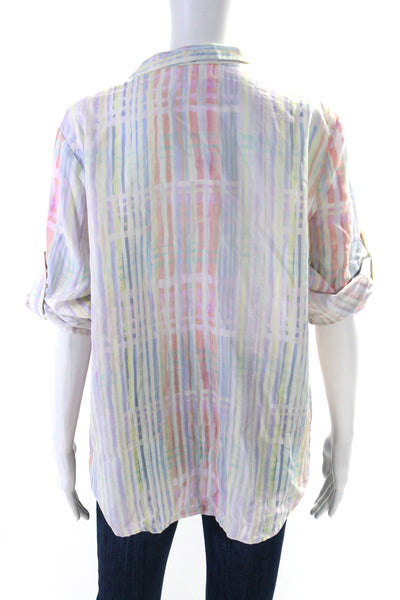 Bella Dahl Womens Button Front 3/4 Sleeve Striped Shirt Multicolored Size Large