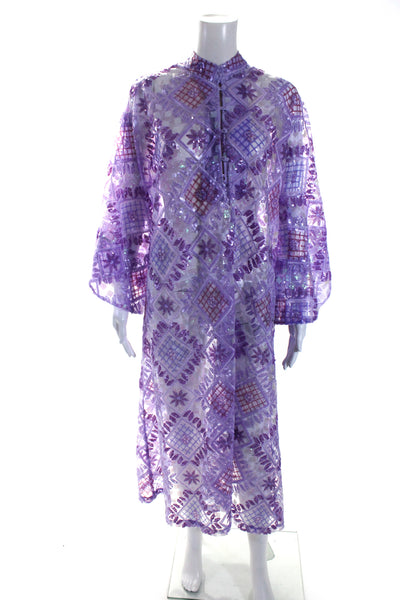 La Vie Style House Womens Sequin Tulle Midi Kaftan Dress Purple One Size