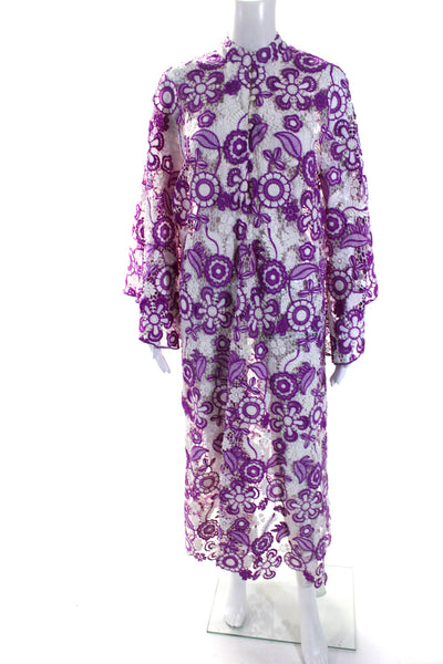 La Vie Style House Womens Guipure Floral Lace Midi Kaftan Dress Purple One Size