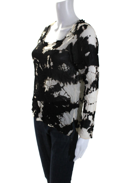 Enza Costa Womens Black White Tie Dye Raw Hem Long Sleeve Blouse Top Size 0