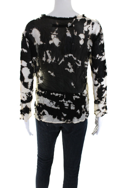 Enza Costa Womens Black White Tie Dye Raw Hem Long Sleeve Blouse Top Size 0