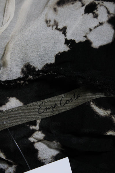 Enza Costa Womens Black White Tie Dye Raw Hem Long Sleeve Blouse Top Size 0