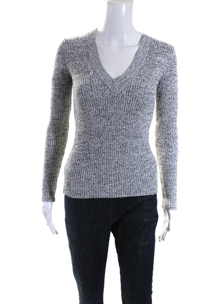 Theory Womens Gray V-Neck Long Sleeve Pullover Sweater Top Size P