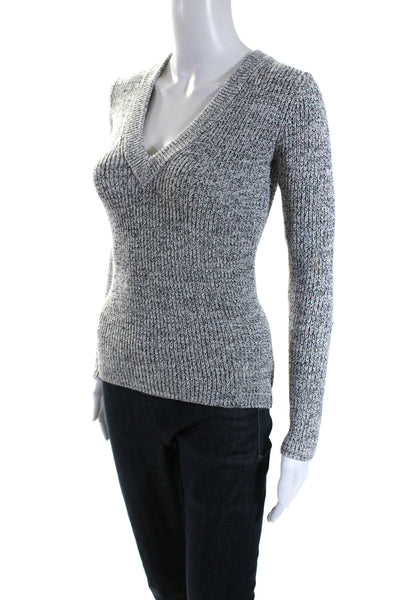 Theory Womens Gray V-Neck Long Sleeve Pullover Sweater Top Size P