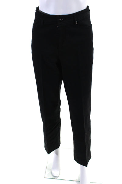 Bogner Womens Zipper Fly Mid Rise Pleated Straight Leg Pants Black Cotton Size 8