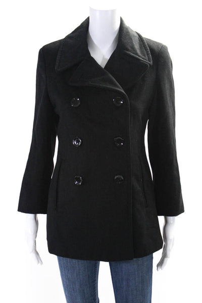 Calvin Klein Womens Oversize Wool Fleece Double Breasted Peacoat Black Size 4P