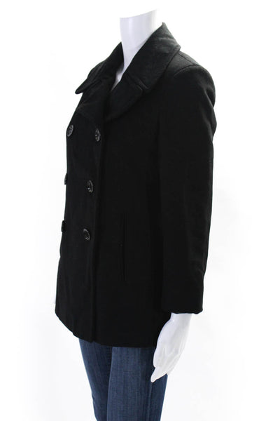 Calvin Klein Womens Oversize Wool Fleece Double Breasted Peacoat Black Size 4P