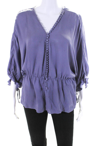 Elizabeth and James Womens Button Up Dolman Sleeve Top Blouse Purple Small