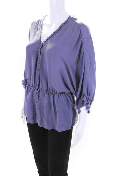 Elizabeth and James Womens Button Up Dolman Sleeve Top Blouse Purple Small