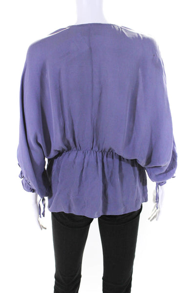 Elizabeth and James Womens Button Up Dolman Sleeve Top Blouse Purple Small