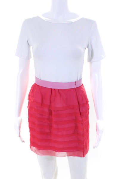 Balenciaga Womens Tiered Chiffon Mini Pencil Skirt Pink Silk Size Small