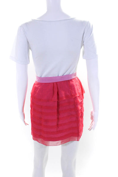 Balenciaga Womens Tiered Chiffon Mini Pencil Skirt Pink Silk Size Small