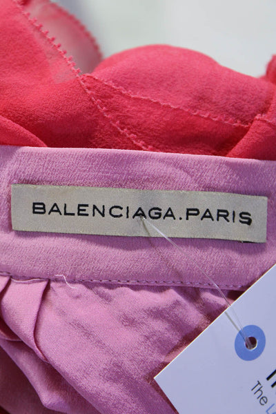 Balenciaga Womens Tiered Chiffon Mini Pencil Skirt Pink Silk Size Small