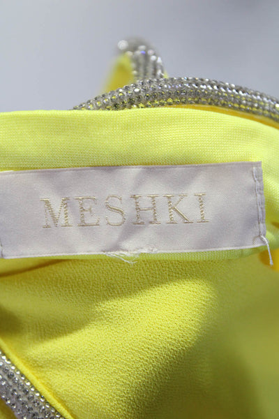 Meshki Womens Jeweled Cut Out Sleeveless Evening Gown Yellow Size Small