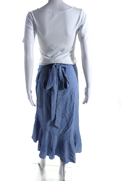 Intermix Women's Asymmetrical Ruffle Unlined Wrap Midi Skirt Blue Size M