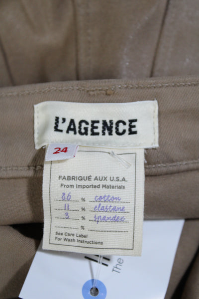 L'Agence Women's High Waisted Pockets Coated Bootcut Denim Pant Beige Size 23