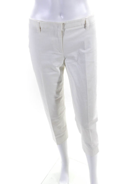 Prada Womens Solid White High Rise Straight Leg Cropped Pants Size 40