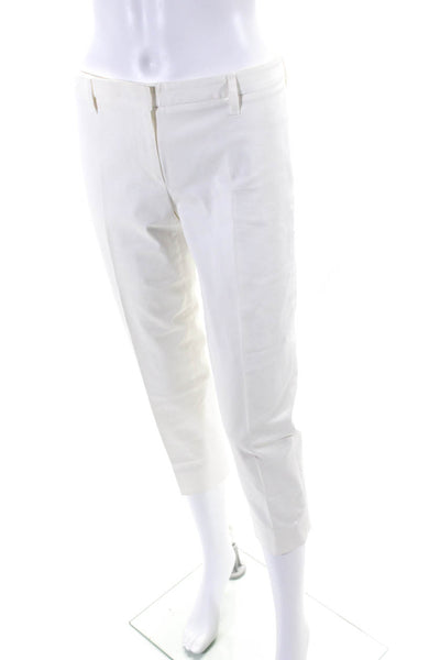 Prada Womens Solid White High Rise Straight Leg Cropped Pants Size 40