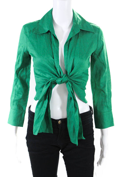 Reiss Womens Linen Long Sleeves Tie Closure Wrap Blouse Emerald Green Size 0