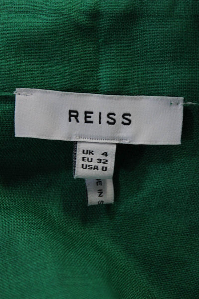 Reiss Womens Linen Long Sleeves Tie Closure Wrap Blouse Emerald Green Size 0