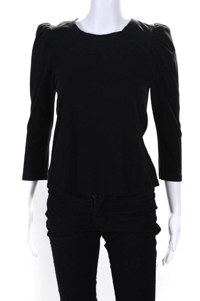 ALC Womens 3/4 Sleeve Scoop Neck Tee Shirt Black Cotton Size Extra Small