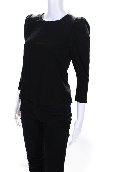 ALC Womens 3/4 Sleeve Scoop Neck Tee Shirt Black Cotton Size Extra Small