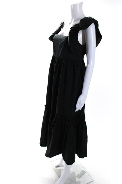 Cara Cara Womens Black Cotton Square Neck Ruffle Sleeveless Tiered Dress Size M