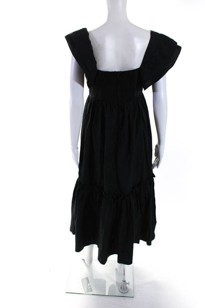 Cara Cara Womens Black Cotton Square Neck Ruffle Sleeveless Tiered Dress Size M