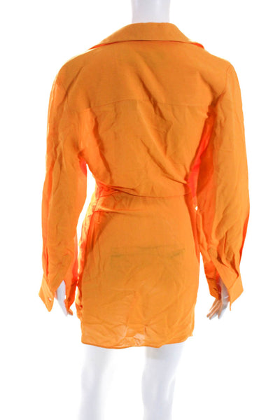 Jacquemus Womens Bright Orange V-neck Ruched Long Sleeve Bodycon Dress Size 34