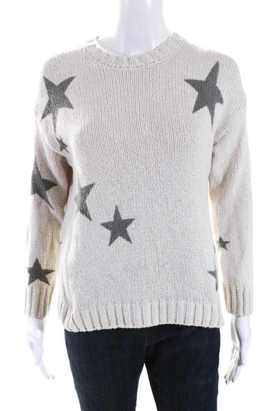 Splendid Womens Pullover Crew Neck Star Sweater White Gray Cotton Size XS