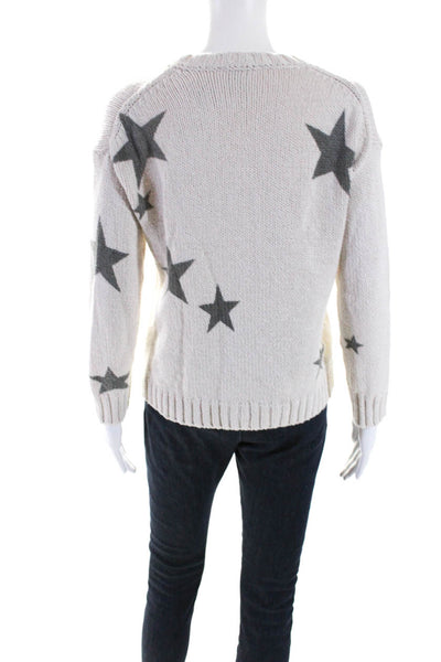 Splendid Womens Pullover Crew Neck Star Sweater White Gray Cotton Size XS