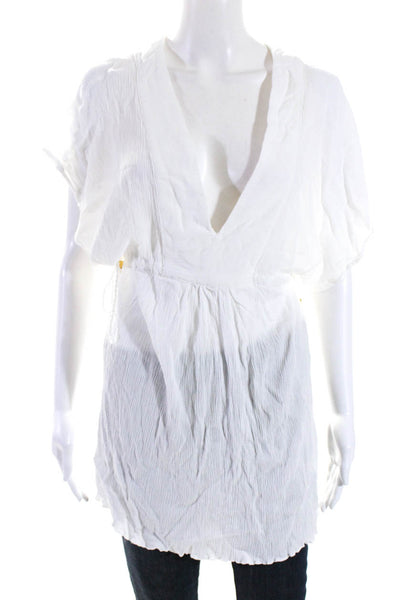 Lauren Ralph Lauren Womens Short Sleeve V Neck Side Slit Top White Size Medium