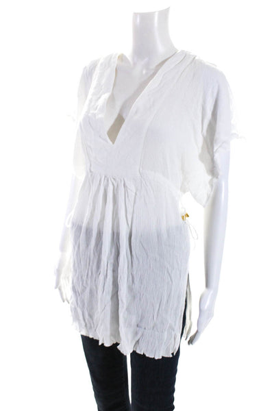 Lauren Ralph Lauren Womens Short Sleeve V Neck Side Slit Top White Size Medium