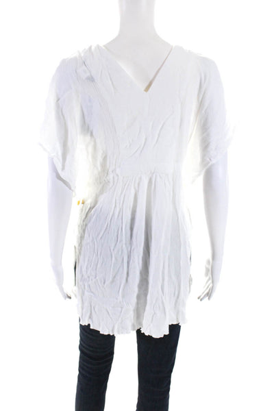 Lauren Ralph Lauren Womens Short Sleeve V Neck Side Slit Top White Size Medium