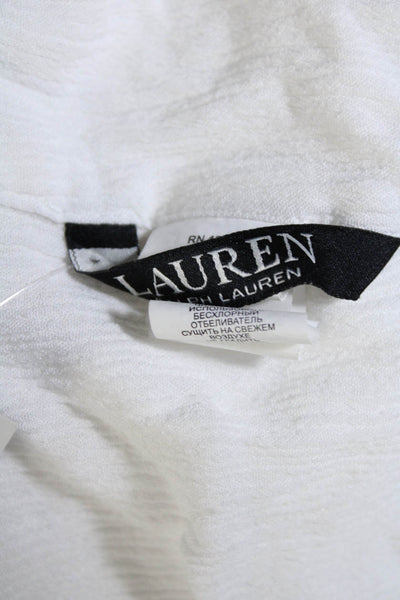 Lauren Ralph Lauren Womens Short Sleeve V Neck Side Slit Top White Size Medium