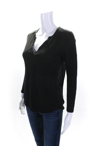 Sandro Womens Black Linen Front V-Neck Long Sleeve Blouse Top Size 1