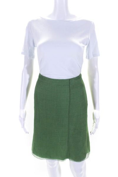 Nina Ricci Womens Green Silk Textured Lined Knee Length A-Line Skirt Size 8