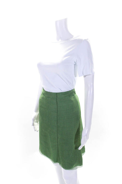 Nina Ricci Womens Green Silk Textured Lined Knee Length A-Line Skirt Size 8