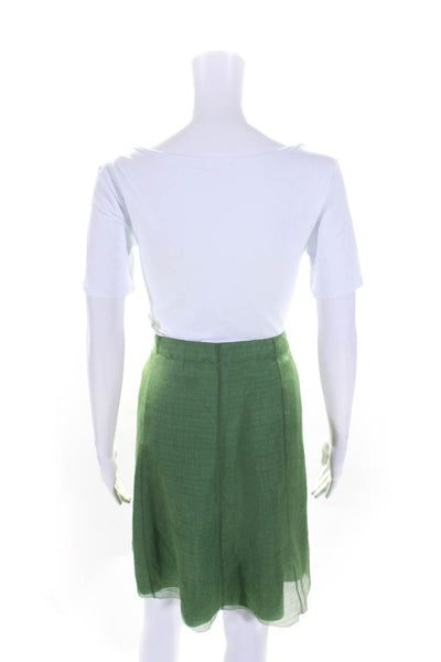 Nina Ricci Womens Green Silk Textured Lined Knee Length A-Line Skirt Size 8