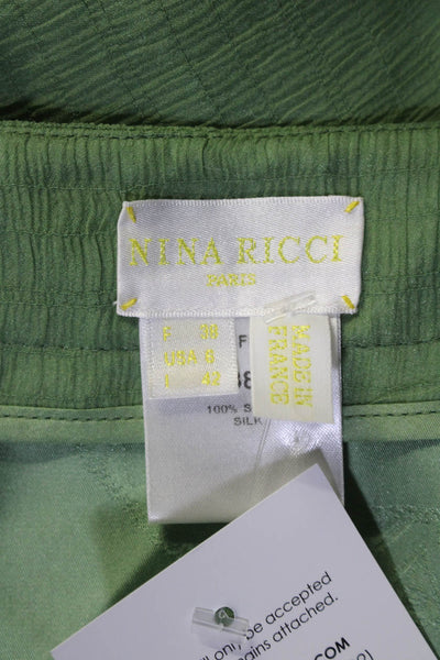 Nina Ricci Womens Green Silk Textured Lined Knee Length A-Line Skirt Size 8