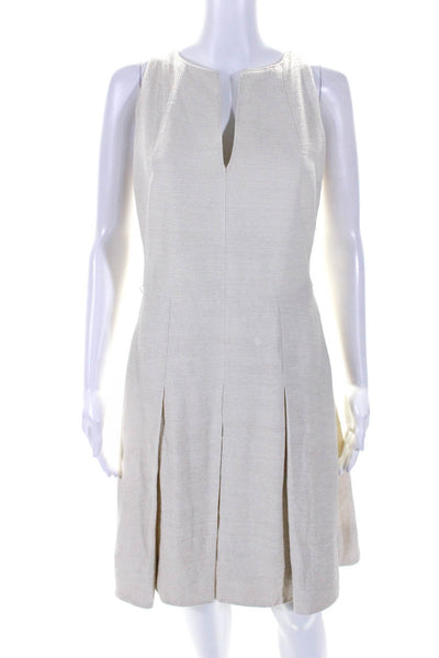 Akris Punto Womens Beige Silk Textured V-Neck Sleeveless Shift Dress Size 6