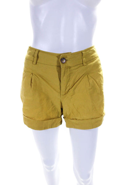 Vince Womens Yellow Linen High Rise Cuffed Mini Shorts Size 4