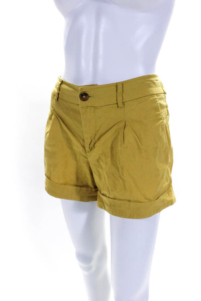 Vince Womens Yellow Linen High Rise Cuffed Mini Shorts Size 4