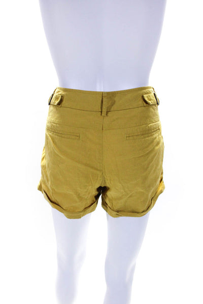 Vince Womens Yellow Linen High Rise Cuffed Mini Shorts Size 4